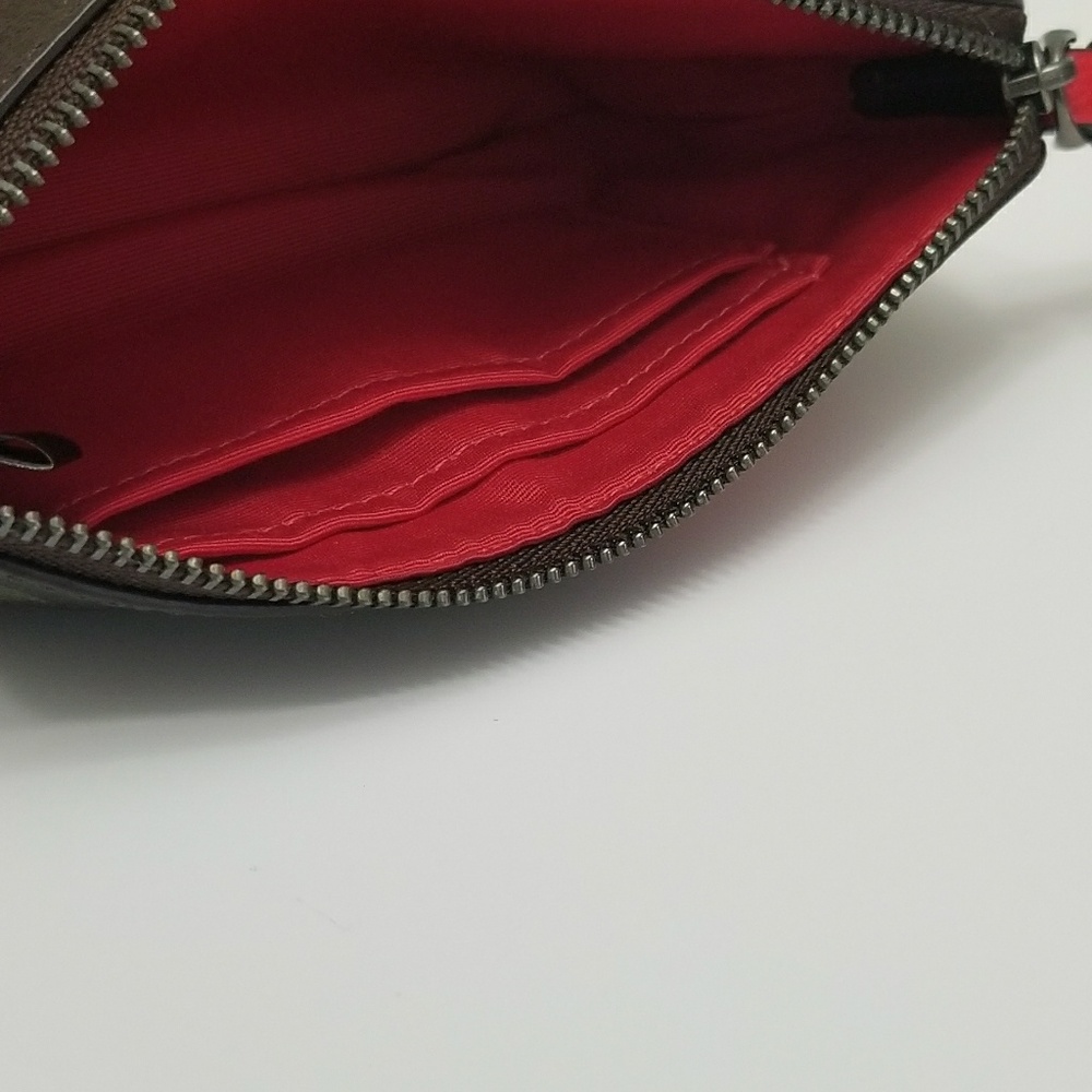 NWT Coach Brown + Red Floral / Gun Metal Wristlet - Picture 4 of 8